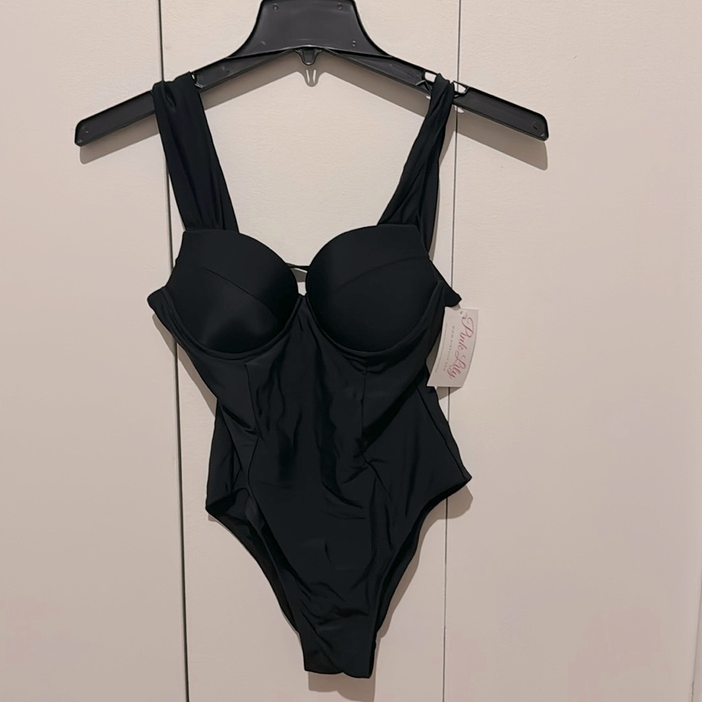 Pink Lily black one piece
